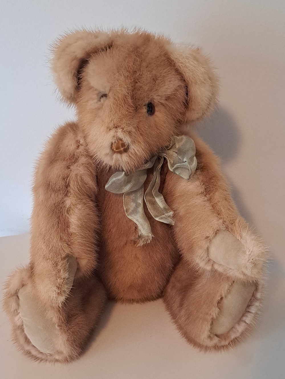 Vintage Real Recycled Fur Teddy Bear. 18 Inches Tall